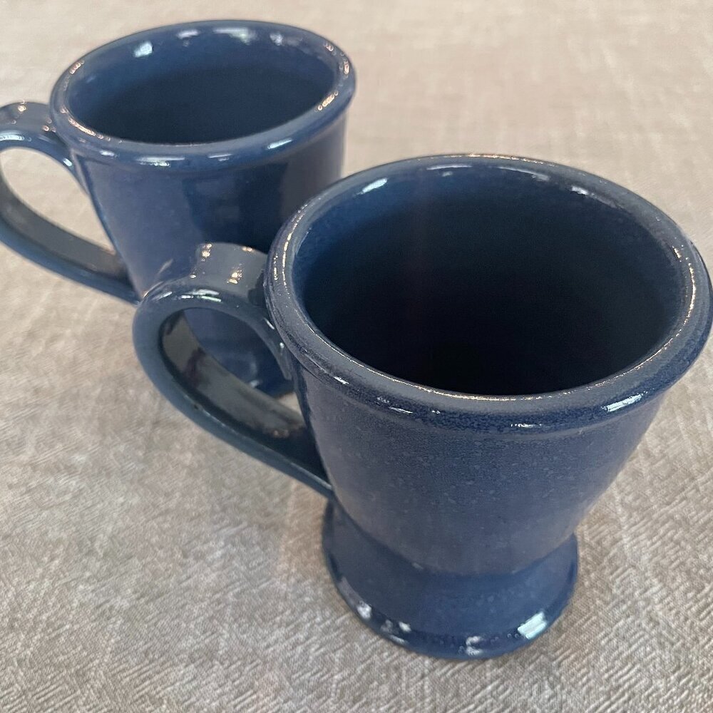 Handmade Set of 2 Clay Mugs Spoonhills Matagorda, TX Navy Made in USA! - Picture 3 of 6